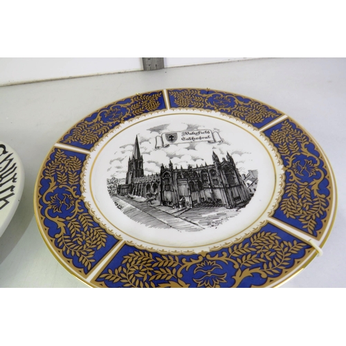 150 - Collection of plates including denby dale wakefield cathedral, royston parish church dated 1891