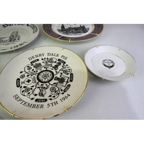 150 - Collection of plates including denby dale wakefield cathedral, royston parish church dated 1891