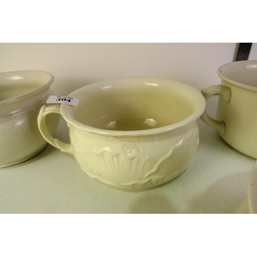 304 - Five white chamber pots, ideal for planters.