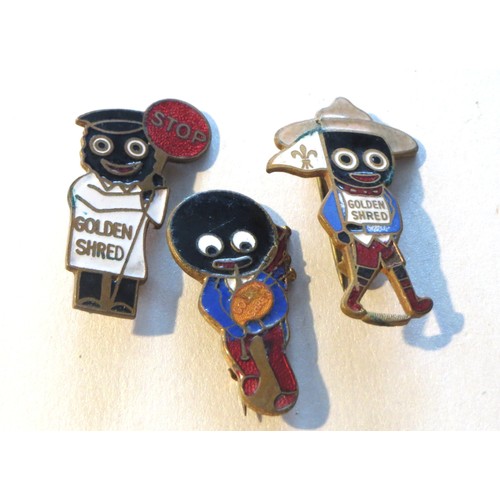 413 - Three vintage c1950's Robertsons Golly enamel badges, Lollipop man, scout and Bagpiper.