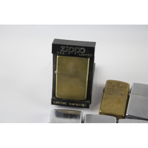 480 - Zippo Lighters Inc Brass, Chrome, Etched x 6