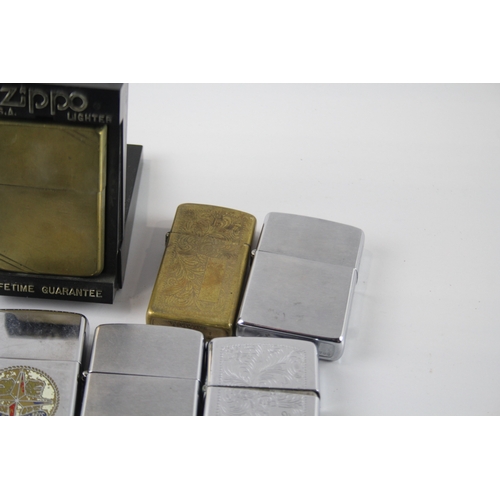 480 - Zippo Lighters Inc Brass, Chrome, Etched x 6