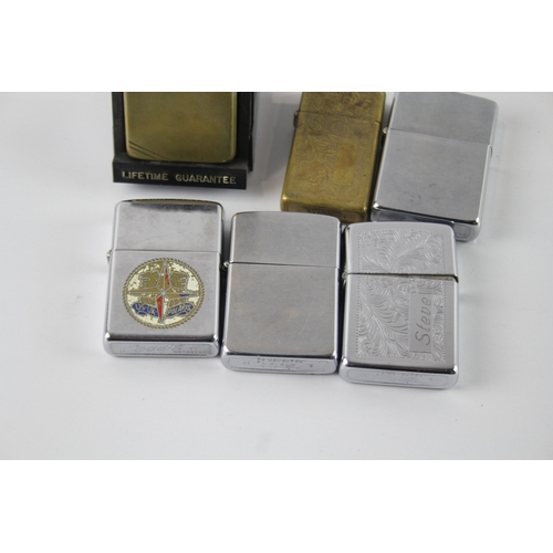 480 - Zippo Lighters Inc Brass, Chrome, Etched x 6