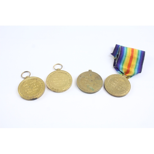 504 - WW1 Victory Medals Pte C Bridgewater Yorks LI, Pte A Boddington Devon R Etc x 4