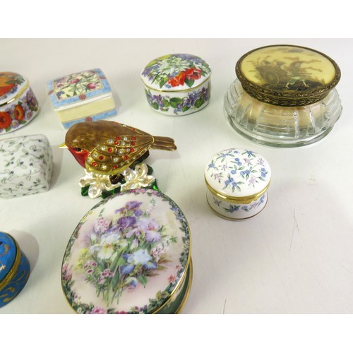 291 - Collection of assorted pill/trinket boxes and two Japanese cut glass powder jars.