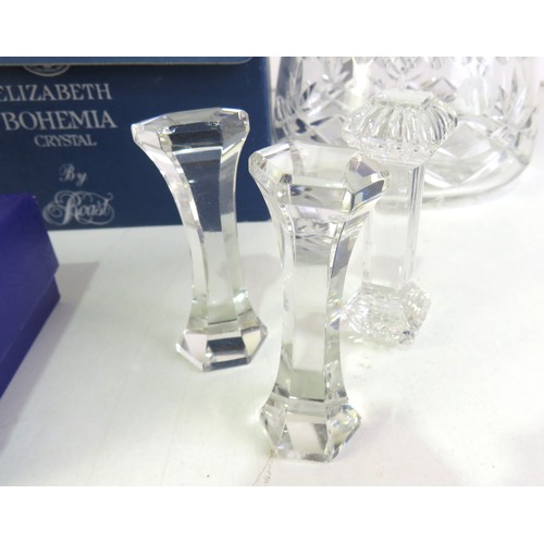 295 - Glass items to include two Bohemia crystal bowls, knife rests and boxed Edinburgh crystal clock.