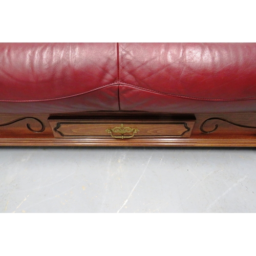 329 - Red leather two seater and three seater sofa