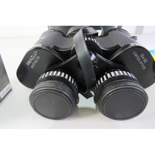 348 - Prinzlux binoculars and two USB headlights