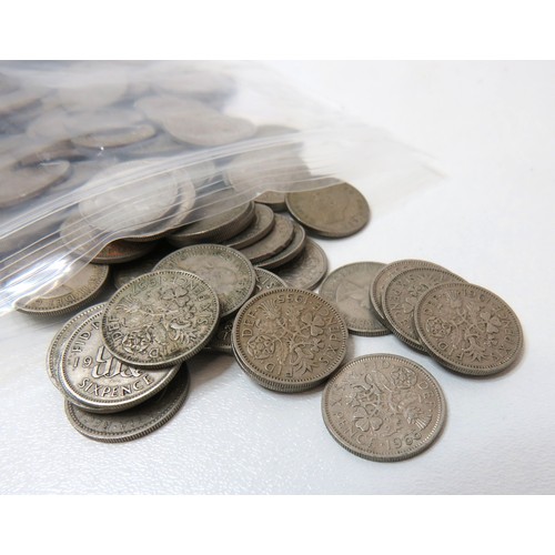 178 - Two hundred old sixpence coins, King George VI and Queen Elizabeth