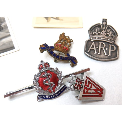 188 - Silver A.R.P Air raid Badge, Defence medal, sweetheart badges etc