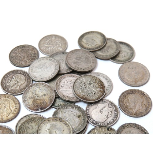 192 - Thirty old UK silver threepence coins