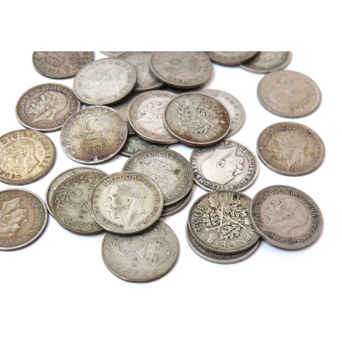 192 - Thirty old UK silver threepence coins