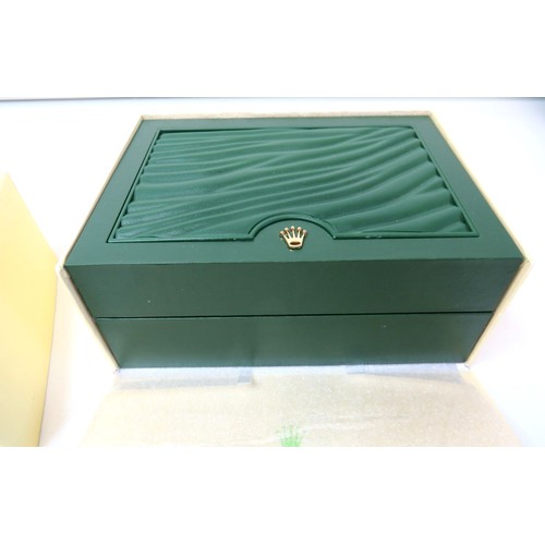 433 - Genuine Rolex Green leather watch box with paperwork, outer box and cloth.