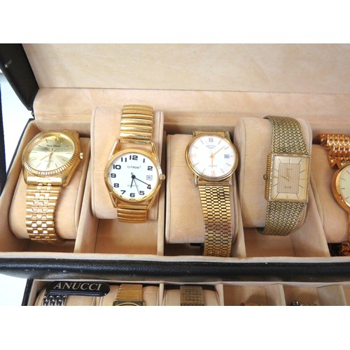 432 - Watch box with eleven gents working watches to include, Rotary, Sekonda and Casio digital.