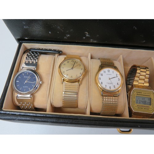 432 - Watch box with eleven gents working watches to include, Rotary, Sekonda and Casio digital.