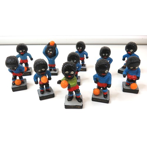 409 - Vintage Robertson's Golly plastic football figures, complete set of eleven.