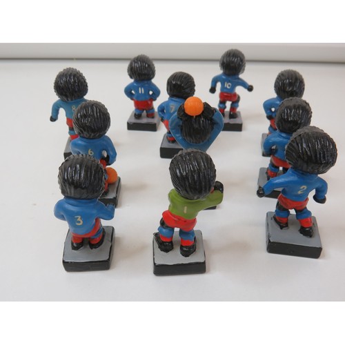 409 - Vintage Robertson's Golly plastic football figures, complete set of eleven.