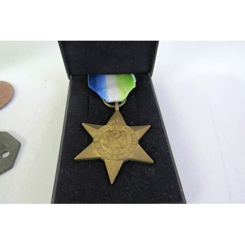 533 - WWII Atlantic star trio and dog tags, national service ,edal and womans ward army medal