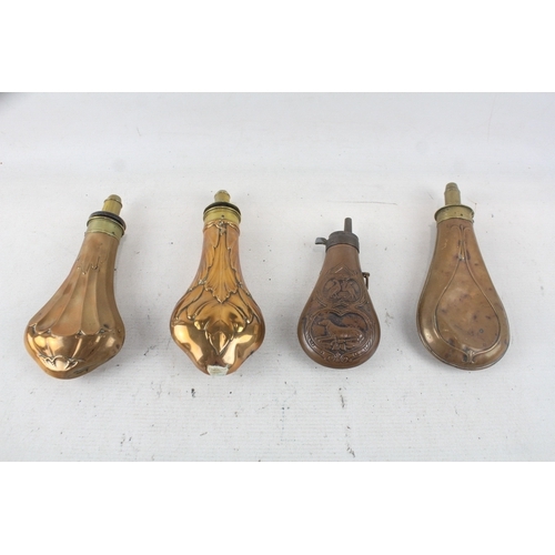 516 - Powder Flasks Inc Copper, Antique/Vintage, Brass Topped, Etc x 4