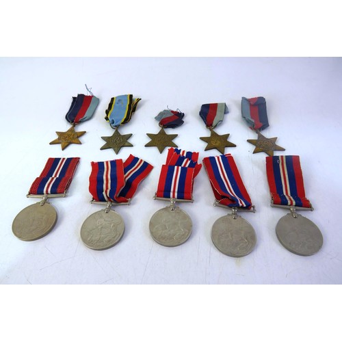 542 - Ten WWII medal five stars and five war medals