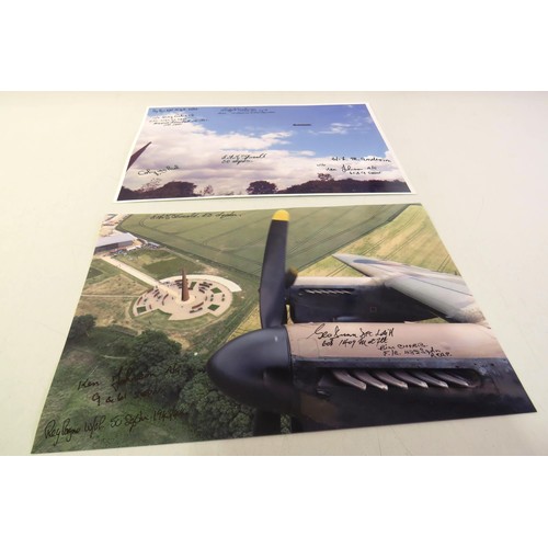 544 - Two photos of WWII lancaster - signed by WWII bomber command veterans