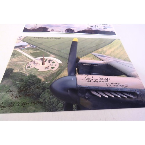 544 - Two photos of WWII lancaster - signed by WWII bomber command veterans