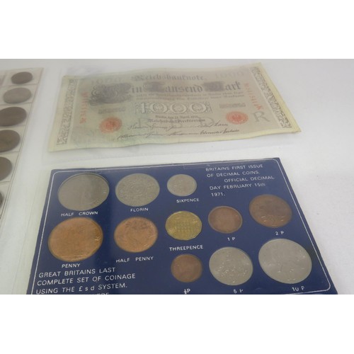 189 - Tray of coins, banknotes etc