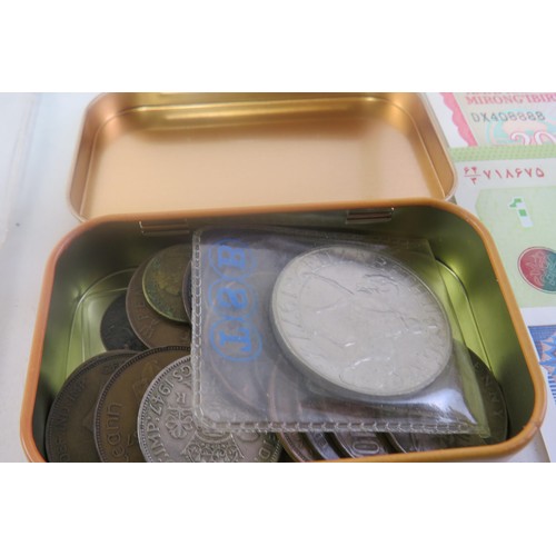 189 - Tray of coins, banknotes etc