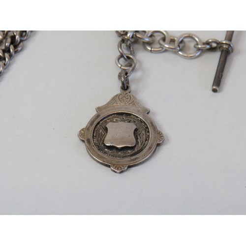 231 - Silver double albert watch chain - every link stamped-63g