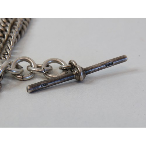 231 - Silver double albert watch chain - every link stamped-63g