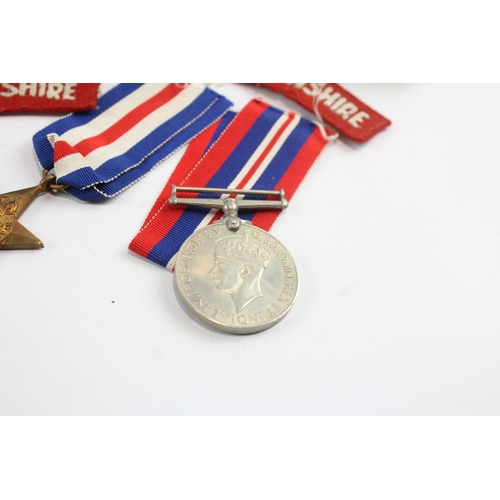 12 - WW2 Boxed Army Medal Group with Side Cap & Shoulder Titles