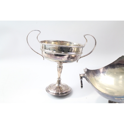 121 - Vintage Silver Plateware Goblets Trophies & Fruit Bowl x4 2800g