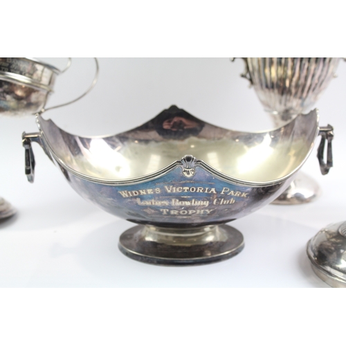 121 - Vintage Silver Plateware Goblets Trophies & Fruit Bowl x4 2800g