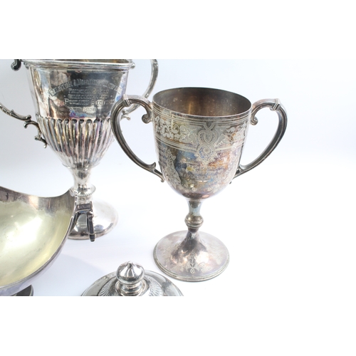 121 - Vintage Silver Plateware Goblets Trophies & Fruit Bowl x4 2800g