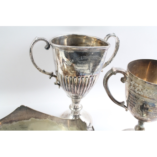 121 - Vintage Silver Plateware Goblets Trophies & Fruit Bowl x4 2800g