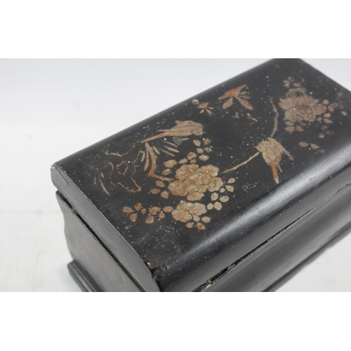 49 - Antique Lacquered Tea Caddy with Birds & Floral Motif