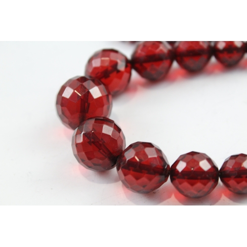 62 - Cherry Bakelite Long Length Necklace 49g