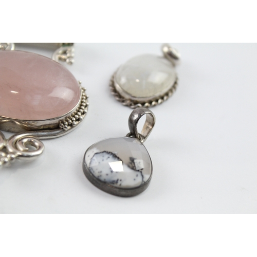 70 - Collection of Sterling Silver Gemstone Pendants inc. Mother of Pearl, Rose Quartz x 5 102g