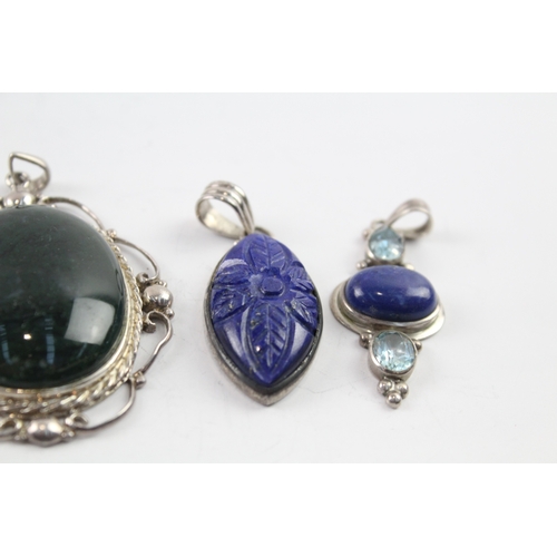 75 - Collection of Sterling Silver Gemstone Pendants inc. Lapis, Chunky x 5 102g