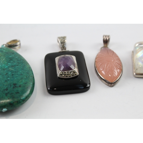 80 - Collection of Sterling Silver Gemstone Pendants inc.Malachite, Amethyst x 6 117g