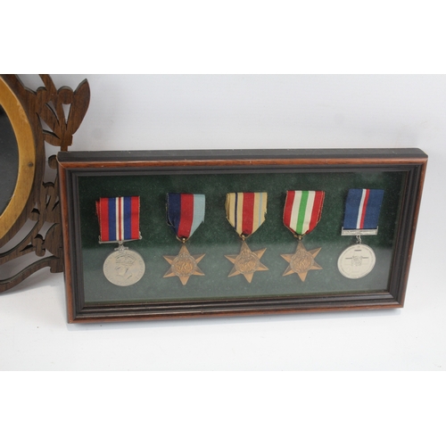 90 - Framed WW2 Medals Groups Inc Atlantic, Burma Stars, Malta Medal, Etc x 2