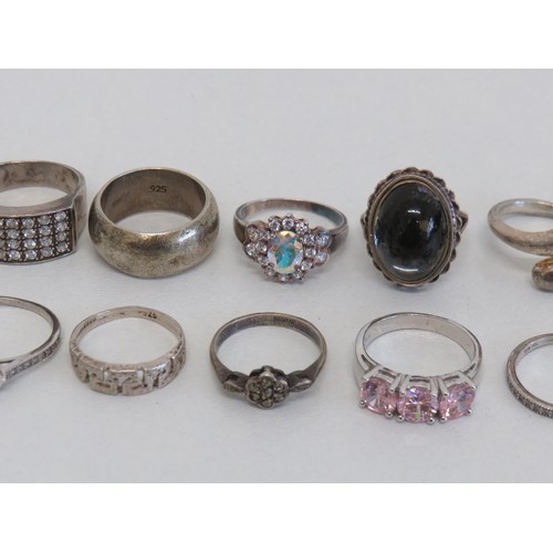 15 - Ten assorted silver rings