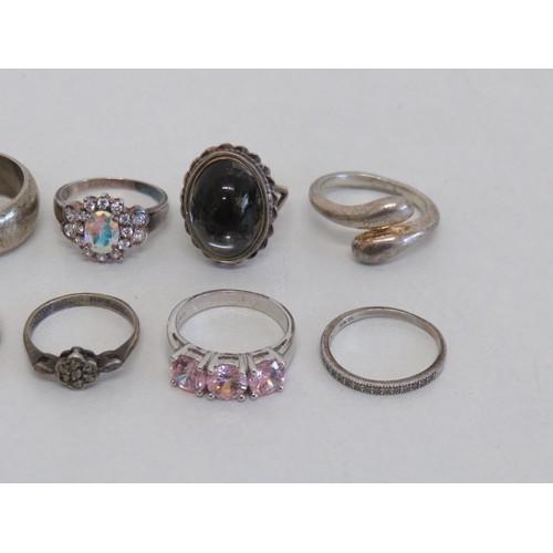 15 - Ten assorted silver rings