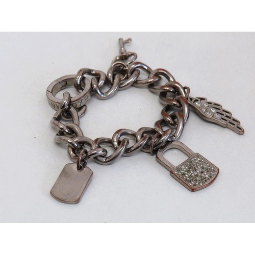 394 - White metal charm bracelet 77g