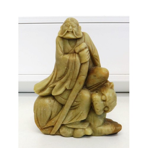 395 - Chinese emperor and dragon soapstone- 927g