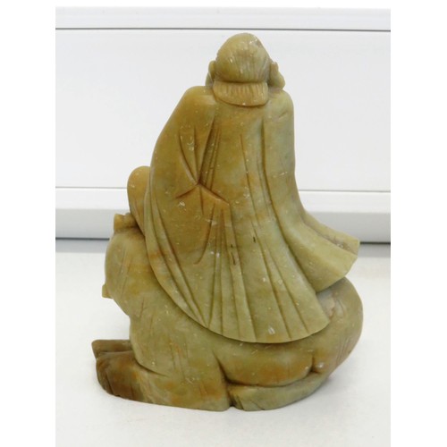 395 - Chinese emperor and dragon soapstone- 927g