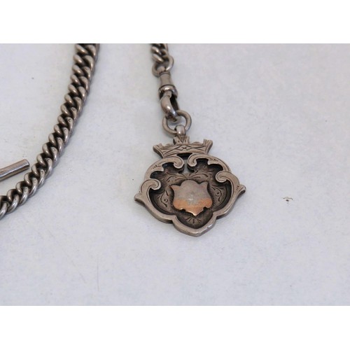 396 - Vintage sterling silver Albert watch chain and Fob lion hallmark on every link-55.2g