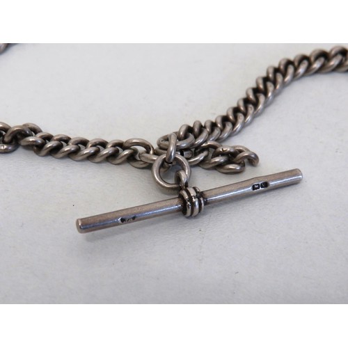 396 - Vintage sterling silver Albert watch chain and Fob lion hallmark on every link-55.2g