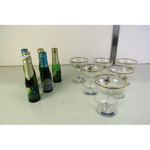 384 - Rare babycham original 1960's unopened drinks and glasses six of each