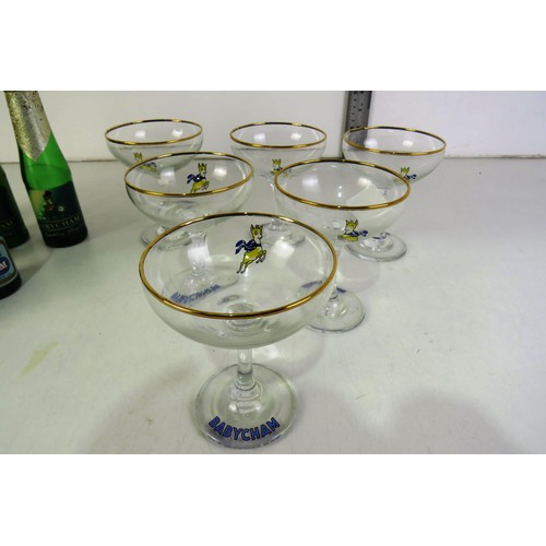 384 - Rare babycham original 1960's unopened drinks and glasses six of each